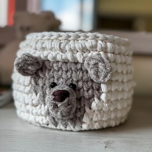 Handmade Nursery Basket with Plush Teddy Bear | Recycled Cotton Baby Storage | Personalized Baby Shower Gift | Eco-Friendly Kids Room Decor