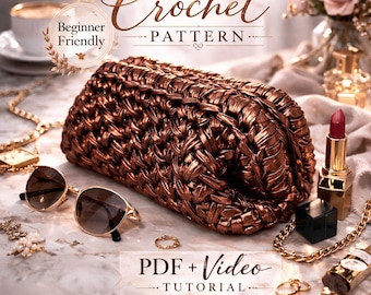 Crochet Bag Pattern with Metallic Yarn: DIY Purse Video Tutorial (PDF Pattern) Modern Crochet Purse Pattern