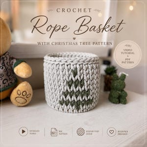 Videotutorial patroon gehaakte kerstmand | Mini boomtouwmand | Vakantiedecoratie voor beginners | Digitale pdf- en videodownload