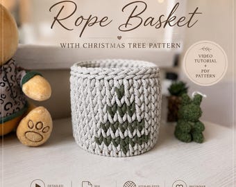 Christmas Crochet Basket Pattern Video Tutorial | Mini Tree Rope Basket | Beginner Friendly Holiday Decor | PDF + Video Digital Download