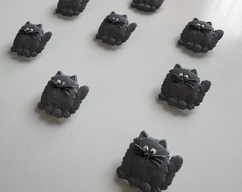 Set di 3 mini bottoni a forma di gattino grigio – Bottoni a forma di gatto carino (20 × 20 mm) / Bottoni da cucito con gambo in plastica per vestiti per bambini, lavori a maglia e artigianato