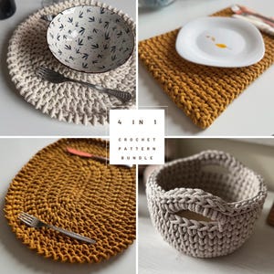 Pack de manteles individuales de crochet definitivos / Compra 3 y llévate 4 / Patrones rectangulares, ovalados y redondos + Tutorial de cesta gratis / PDF y vídeo / Patrón gratis