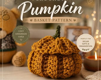 Crochet Pumpkin Basket Pattern with Video Tutorial | Fall Home Decor PDF | Rope Basket with Lid DIY | Thanksgiving Autumn Storage Basket