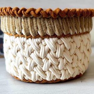 Handmade Crochet Basket: Boho Cream & Mustard Yarn Storage Bowl