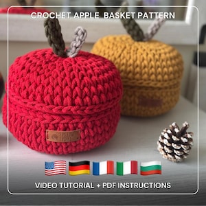 Patroon gehaakt appelkoordmand: doe-het-zelf appelmand met touwdeksel (video- en pdf-tutorial) Eenvoudig en beginnersvriendelijk patroon