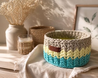 Custom Crochet Basket | Handmade Vanity Organizer 20cm | Choose Your Colors | Scandinavian Boho Home Decor