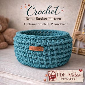 Exklusiv texturerad virkdesign | Virkat repmönster med pillow point-rutstygn | Originalt designermönster för korgar i PDF-format och video