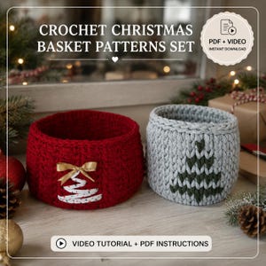 Molde para Cesta de Natal em Crochê + Tutorial em Vídeo | Conjunto de Cesta em Formato de Árvore de Natal, Corda e Fio de Malha | PDF para Iniciantes - Download Imediato