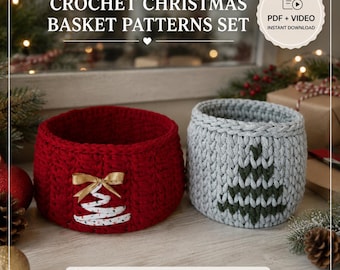 Crochet Christmas Basket Pattern + Video Tutorial | Christmas Tree Basket Set, Rope & T-shirt Yarn | Beginner PDF Instant Download