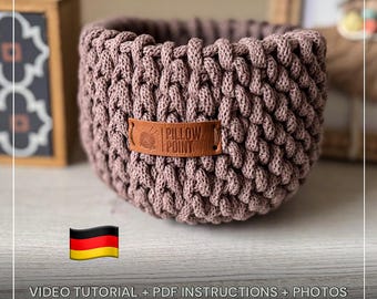 Häkelanleitung Korb | PDF-Anleitung Deutsch + Video Tutorial mit Musik & Prozess-Fotos | Spirale Häkeln Schritt für Schritt | Kein Audio