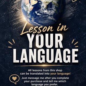 May include: A promotional graphic with a globe illustration and the text "Lesson in YOUR LANGUAGE." The image includes the text "All lessons from this shop can be translated into your language!" and the Pillow Point logo.