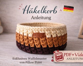Häkelkorb Anleitung | Video Tutorial auf Deutsch + PDF | Anfängerfreundlich | Korb häkeln mit Garn | DIY Aufbewahrungskorb