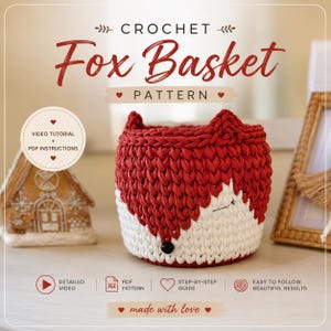 Crochet Fox Basket Pattern with Video Tutorial | Nursery Storage Basket DIY | Baby Shower Gift PDF in 5 Languages | Beginner Friendly