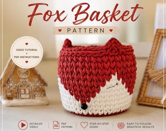 Crochet Fox Basket Pattern with Video Tutorial | Nursery Storage Basket DIY | Baby Shower Gift PDF in 5 Languages | Beginner Friendly