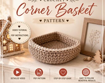 Crochet Half Moon Basket Pattern | Half Circle Corner Basket Video Tutorial | D Shaped Rope Basket | Modern Storage PDF + Video
