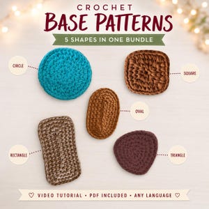 Crochet Base Patterns Bundle | 5 Shapes Circle Square Rectangle Oval Triangle | Bag & Basket Foundation | Video + PDF | Beginner DIY