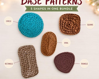 Crochet Base Patterns Bundle | 5 Shapes Circle Square Rectangle Oval Triangle | Bag & Basket Foundation | Video + PDF | Beginner DIY