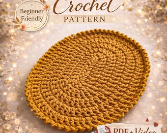 Oval Crochet Placemat PDF + Video Tutorial | Cotton Rope Table Mat DIY | Beginner Friendly, Decorative Edge, Instant Download