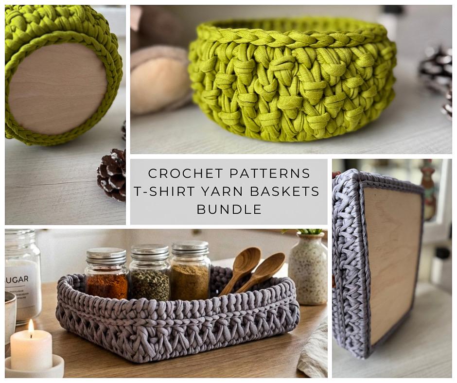 Crochet Basket Pattern Bundle Round & Rectangular Basket
