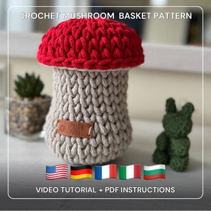 Crochet Mushroom Rope Basket Pattern: Seamless Design  | PDF + Video Tutorial | Easy Crochet Tutorial | Beginner Friendly Vegetable Basket