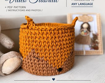 Fox Crochet Basket Pattern PDF + Video Tutorial • Animal Nursery Basket • Beginner Crochet Pattern • Kids Room Storage • Instant Download