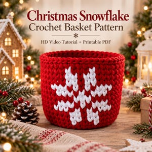 Christmas Snowflake Crochet Basket Pattern | HD Video Tutorial + Printable PDF | Beginner Friendly Tutorial Instand Download