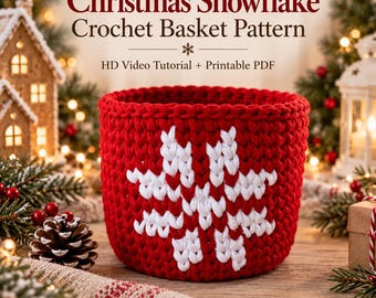 Christmas Snowflake Crochet Basket Pattern | HD Video Tutorial + Printable PDF | Beginner Friendly Tutorial Instand Download