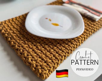 Häkelanleitung Platzset Video Tutorial  | Einfache Häkelanleitung fur Tischset | Schritt fur Schritt Video + PDF | Anfanger geeignet
