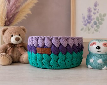 Chunky Crochet Basket | Custom Color Block Storage Basket with Wooden Base | Boho Home Decor | Made to Order