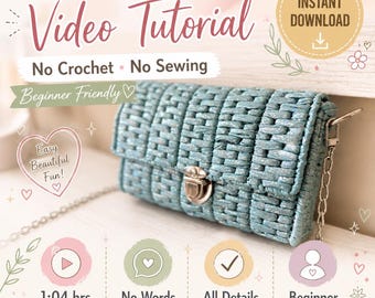 Plastic Canvas Bag Video Tutorial 1 Hour Step by Step | No Crochet | No Sewing | Beginner Friendly DIY Yarn Handbag PDF
