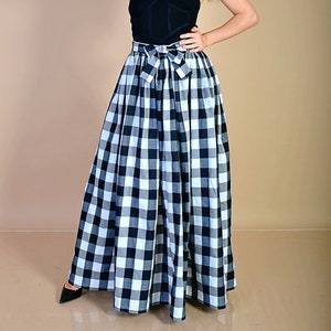 Winter Cotton Checkered Skirt with Pockets / Black and White Checks Skirt/ Cotton Skirt/ Checked Skirt/ Black and White Checks Skirt image 1
