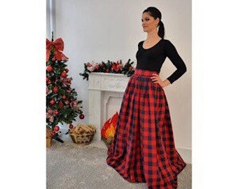 red tartan plaid maxi skirt