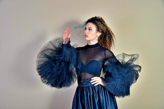 Gothic Bodysuit/ Black Bodysuit/ Transparent Bodysuit/ Tulle Bodysuit/  Extravagant Bodysuit/ Puffy Sleeves Bodysuit/ Unique Bodysuit/ Body 