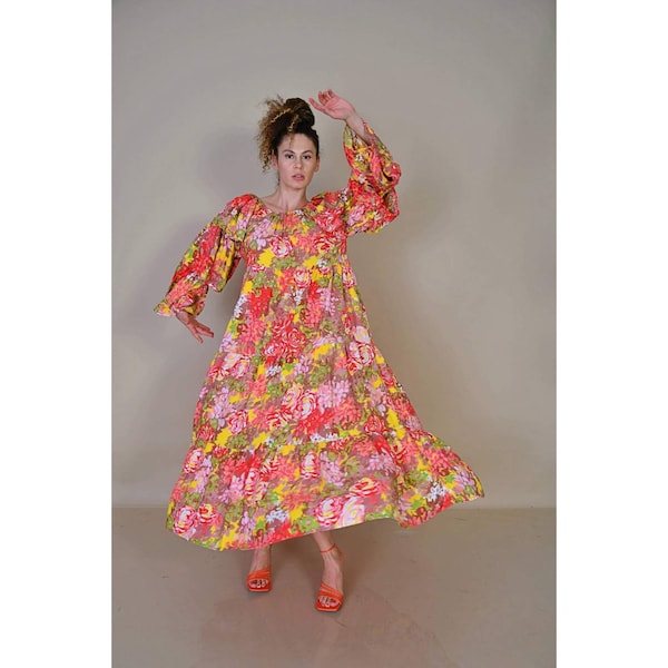 Robe d’été Boho / Robe Kaftan / Robe orange d’été / Robe d’été Shift / Robe Longue Boho / Robe d’été en coton / Robe jaune longue