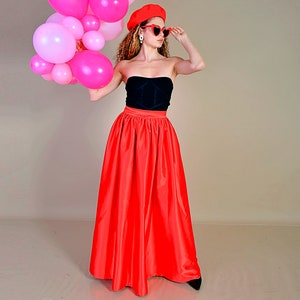 Red Satin Skirt/ American Satin Skirt/ Red Skirt/ Satin Skirt/ Hidden Pockets Skirt/ Fully Lined Skirt/ Luxury Skirt/ Modern Skirt