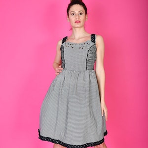 Beth Dress/ Vintage Black & White Checkered Dress/ Hand Embroidered Crystals Dress/ Short Checkered Dress/ Vintage Dress image 5