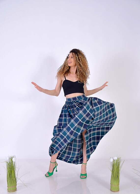 Green Checks Skirt With Pockets Green Tartan Skirt With Pockets Christmas Skirt Winter Checks Skirt Halloween Long Skirt Fancy Checks Etsy UK