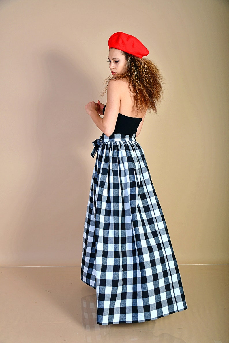 Winter Cotton Checkered Skirt with Pockets / Black and White Checks Skirt/ Cotton Skirt/ Checked Skirt/ Black and White Checks Skirt image 6