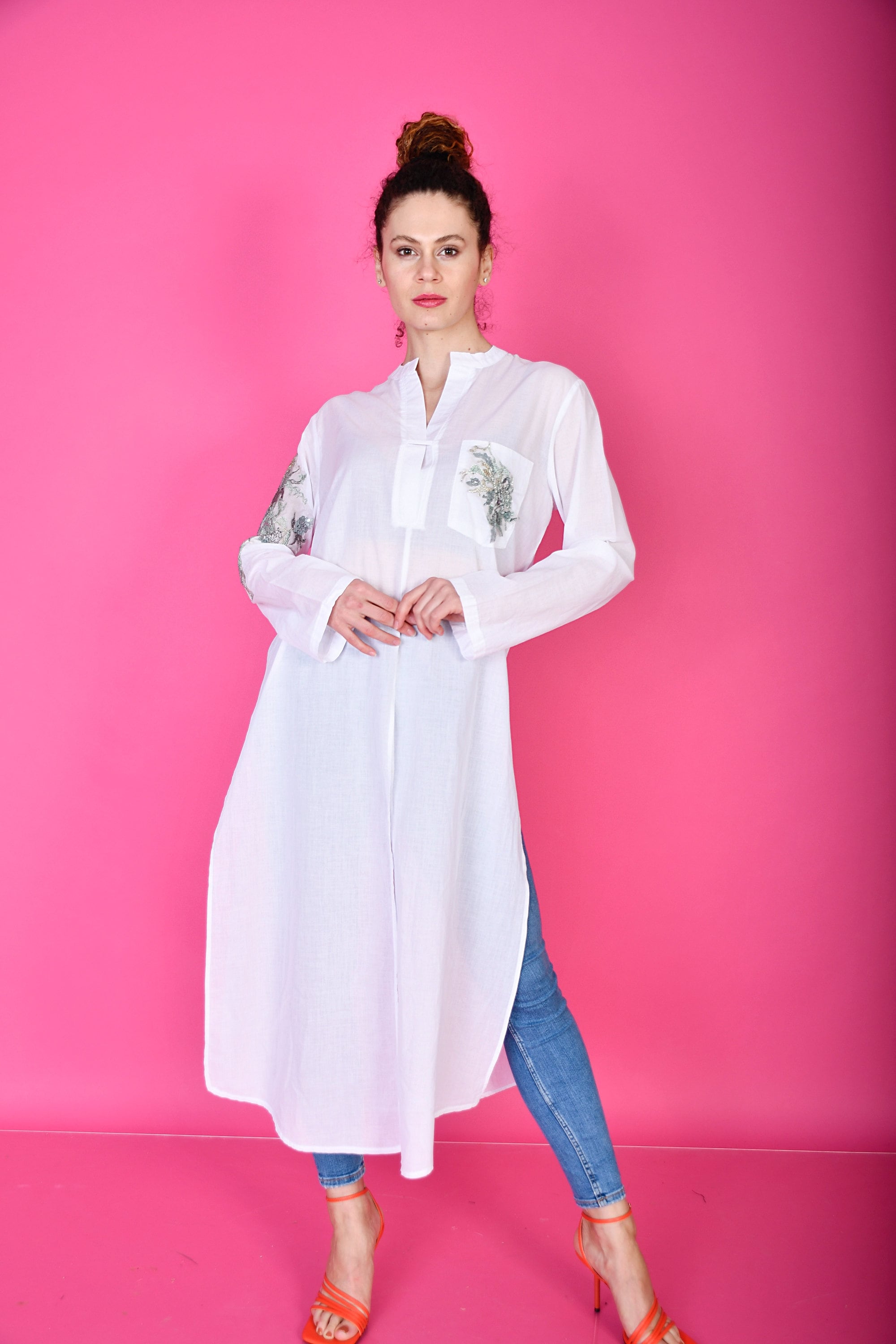 Pure Cotton Kaftan Shirt with Luxury Lace Embroidery on It/ Etsy