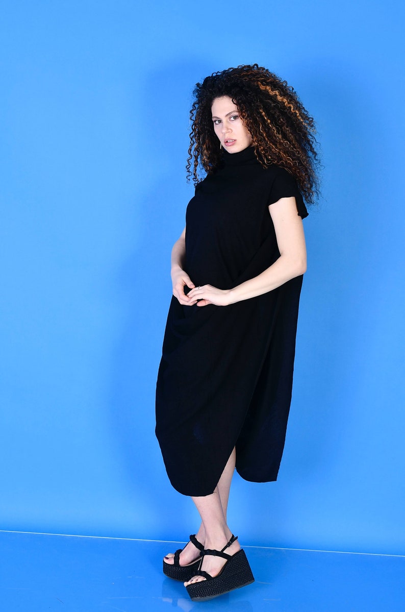 Sweater Dress Black Sweater Fine Knit Top Asymmetrical Knitted Top Black Asymmetrical Sweather Black Sweat Mini Dress