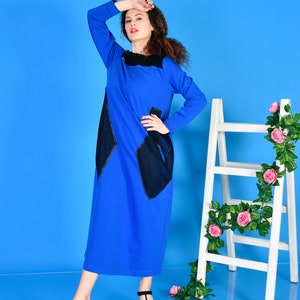 Blue Dress/ Winter Dress/ Cold Weather Dress/ Streetwear Dress/ Dress With Pockets/ Cotton Dress/ Quilted Cotton Dress/ Long Sleeves Dress image 8