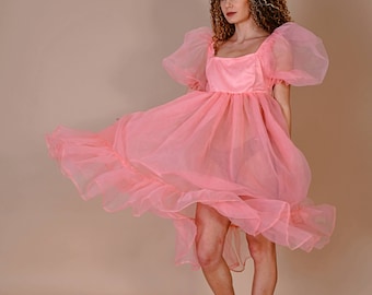 Organza Dress/ Photo Shoot Dress/ Peach Organza Dress/ Pink Organza Dress/ Maternity Photo Session Dress/ Transparent Dress/ Summer Robe