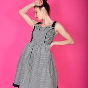 Beth Dress/ Vintage Black & White Checkered Dress/ Hand Embroidered Crystals Dress/ Short Checkered Dress/ Vintage Dress image 4