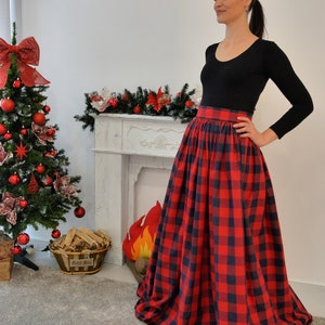 Red Checks Maxi Skirt with POCKETS/ Full Length Skirt/ Tartan Skirt/ Full Length Checks Skirt/ Full Length Tartan Skirt/ Red Winter Skirt