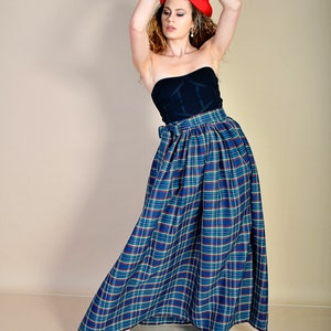 Blue Green Skirt/ Green Checks Skirt/ Cotton Skirt/ Maxi Skirt/ Skirt with Belt/ Long Skirt/ Checks Skirt/ Blue Checks Skirt image 4