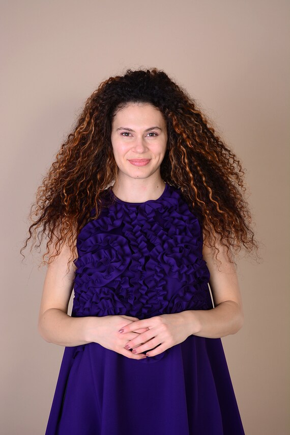 Scuba Purple Dress With Ruffles/ Modern 