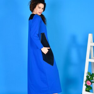 Blue Dress/ Winter Dress/ Cold Weather Dress/ Streetwear Dress/ Dress With Pockets/ Cotton Dress/ Quilted Cotton Dress/ Long Sleeves Dress image 7