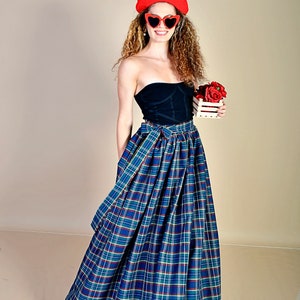 Blue Green Skirt/ Green Checks Skirt/ Cotton Skirt/ Maxi Skirt/ Skirt with Belt/ Long Skirt/ Checks Skirt/ Blue Checks Skirt image 5