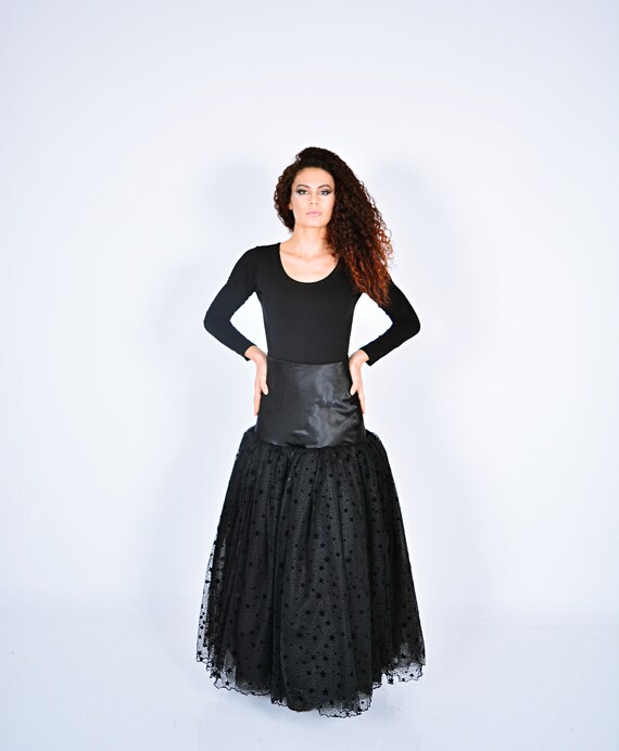 Stars Skirt Black Skirt Black Stars Skirt Long Skirt Tulle Skirt Satin Skirt High Waisted Skirt Celestial Skirt Stars Pattern Etsy