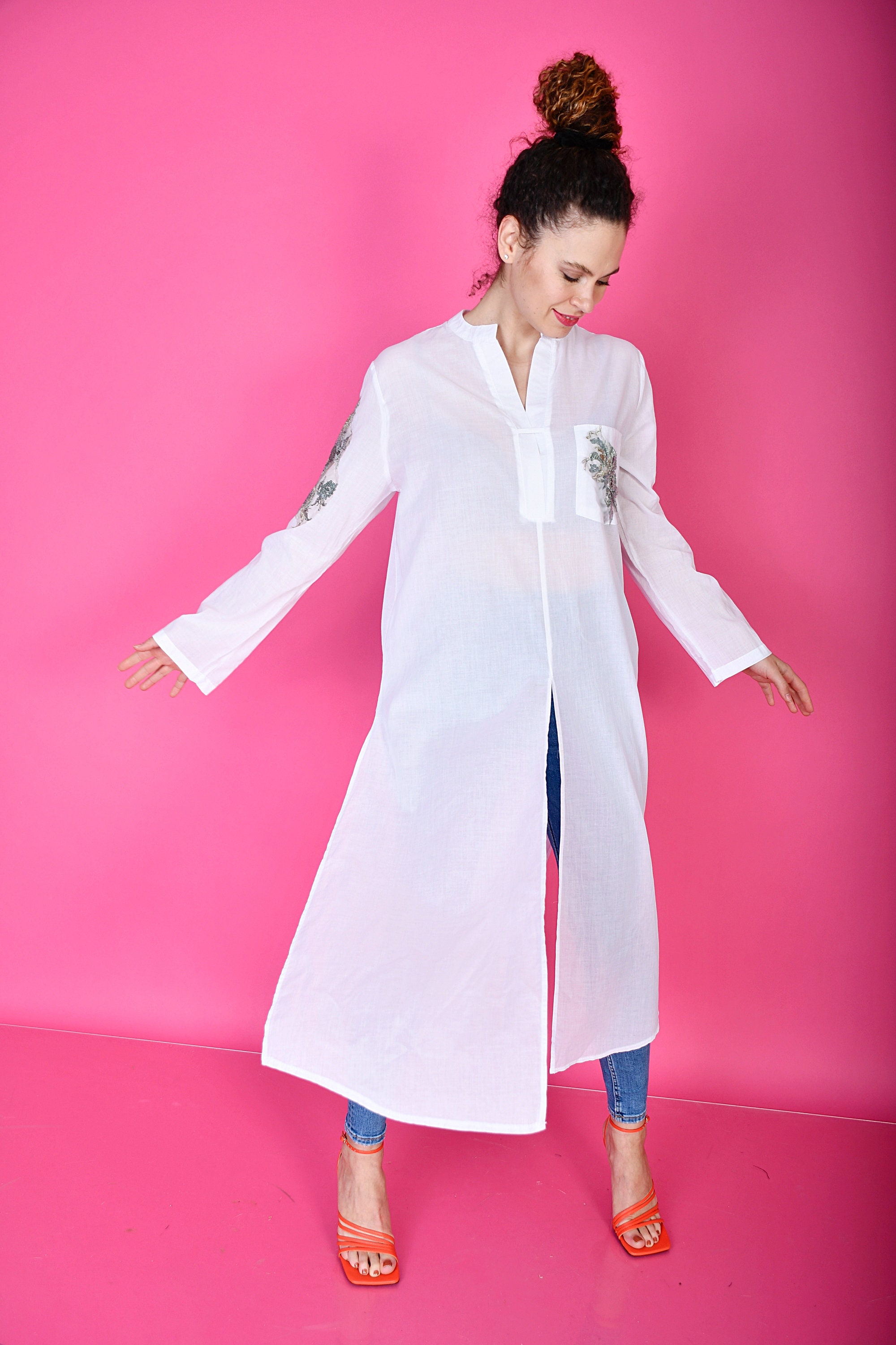 Pure Cotton Kaftan Shirt with Luxury Lace Embroidery on It/ Etsy